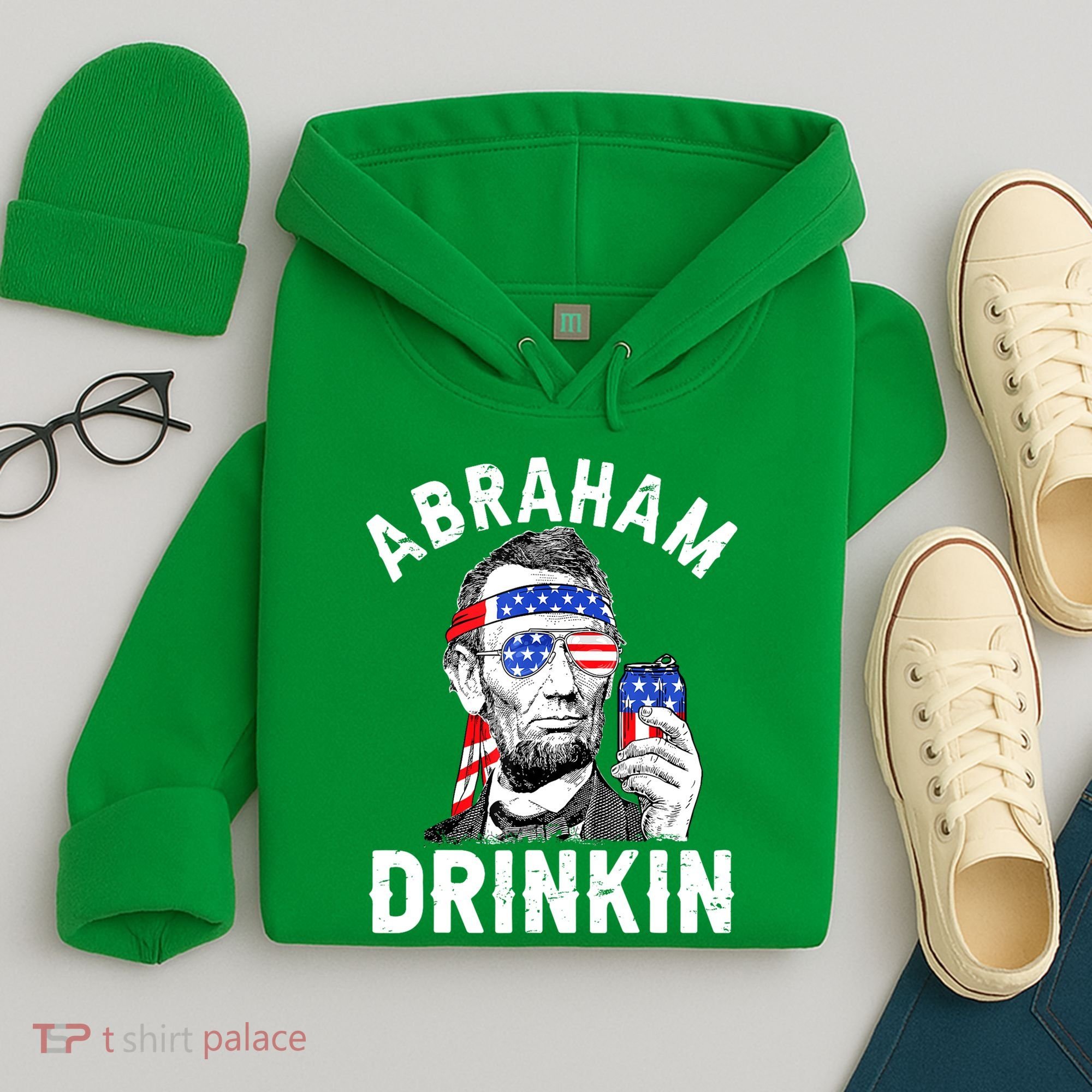 American Flag Abraham Drinking Merica Abe Lincoln Beer Lover Gift Hoodie