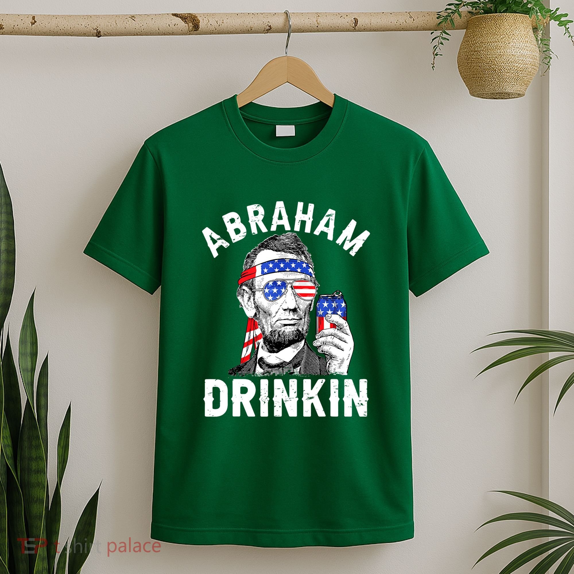 American Flag Abraham Drinking Merica Abe Lincoln Beer Lover Gift T-Shirt