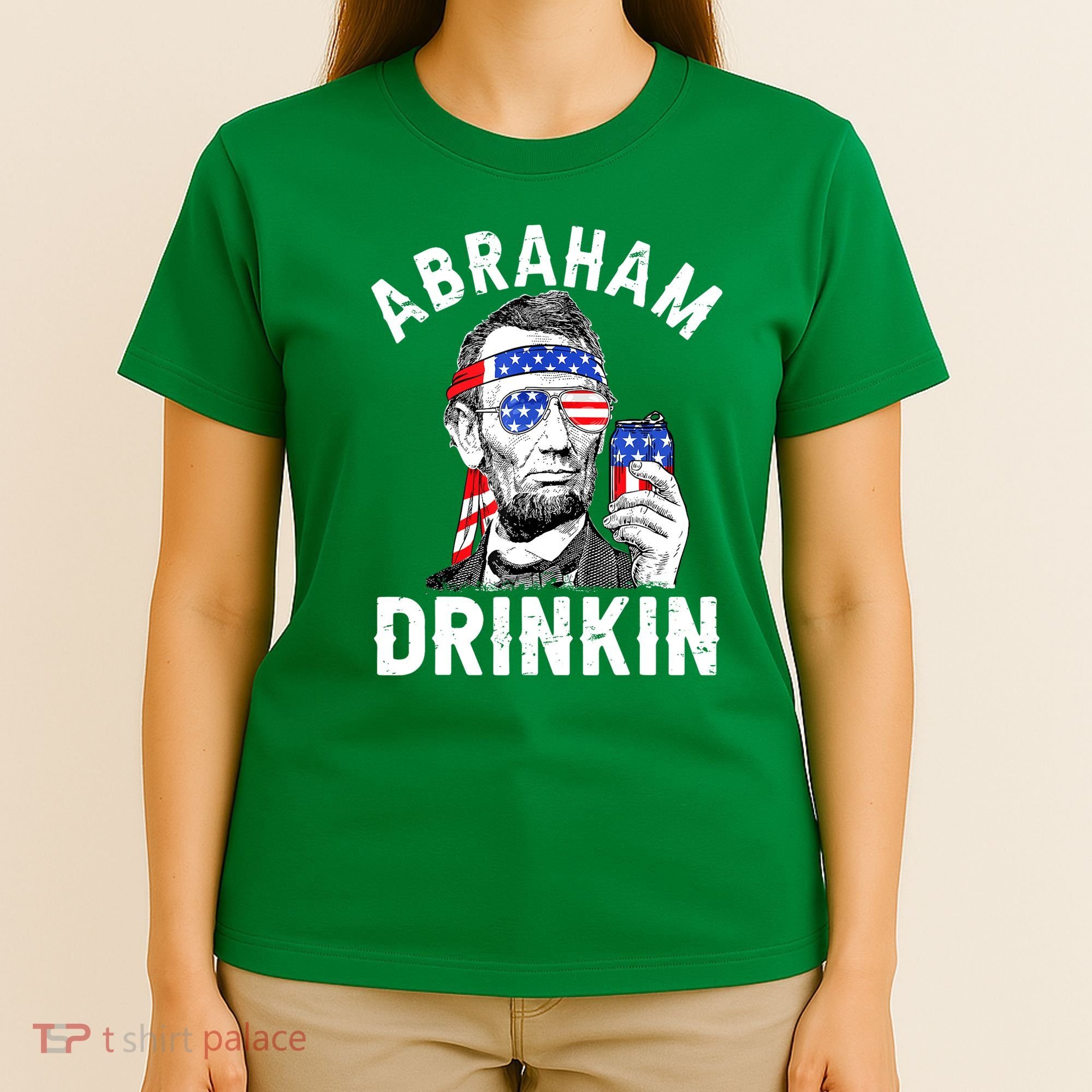American Flag Abraham Drinking Merica Abe Lincoln Beer Lover Gift T-Shirt
