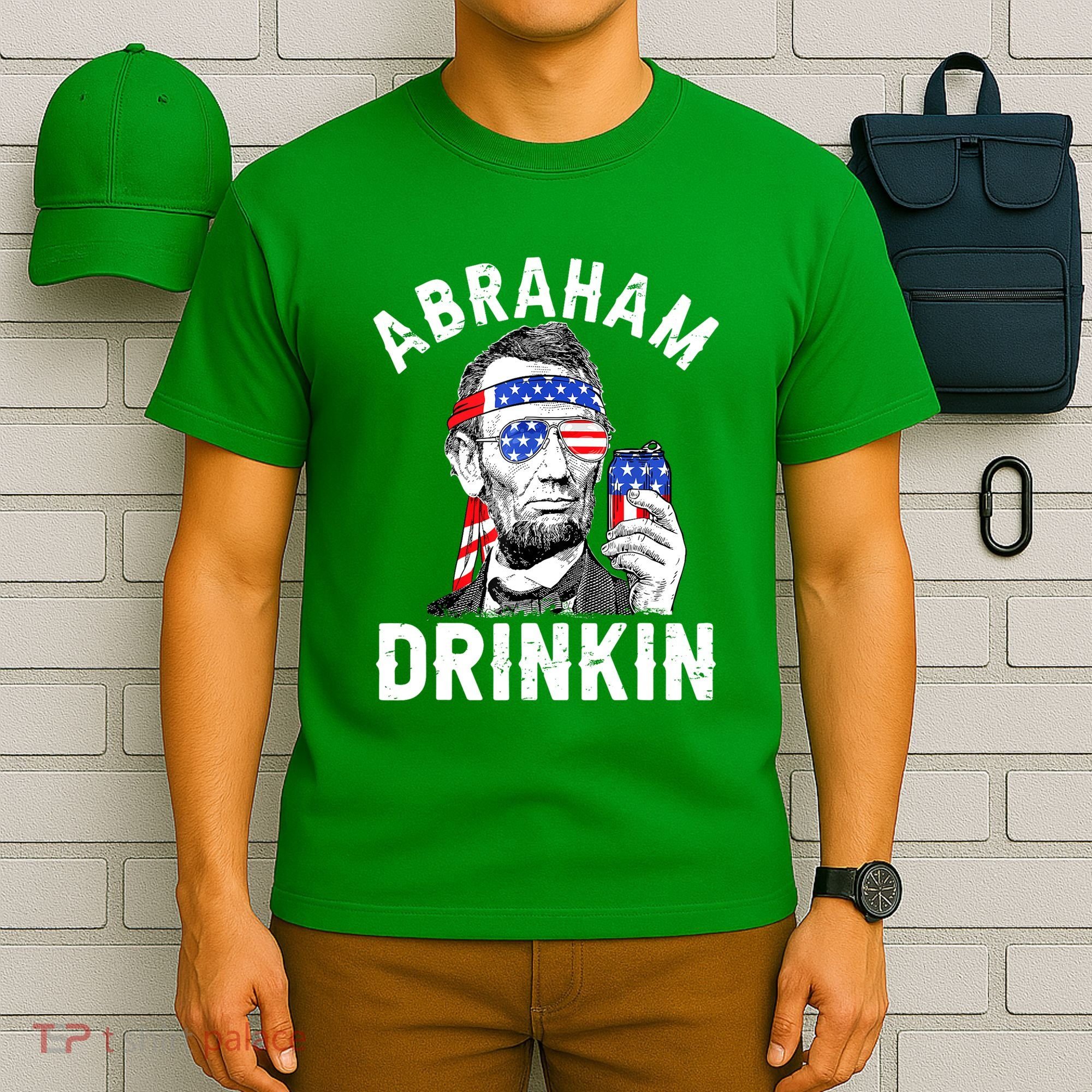 American Flag Abraham Drinking Merica Abe Lincoln Beer Lover Gift T-Shirt