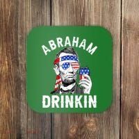 American Flag Abraham Drinking Merica Abe Lincoln Beer Lover Gift Coaster thumb 0