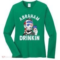 American Flag Abraham Drinking Merica Abe Lincoln Beer Lover Gift Women's Long Sleeve Shirt thumb 0
