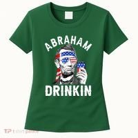 American Flag Abraham Drinking Merica Abe Lincoln Beer Lover Gift Women's T-Shirt thumb 0