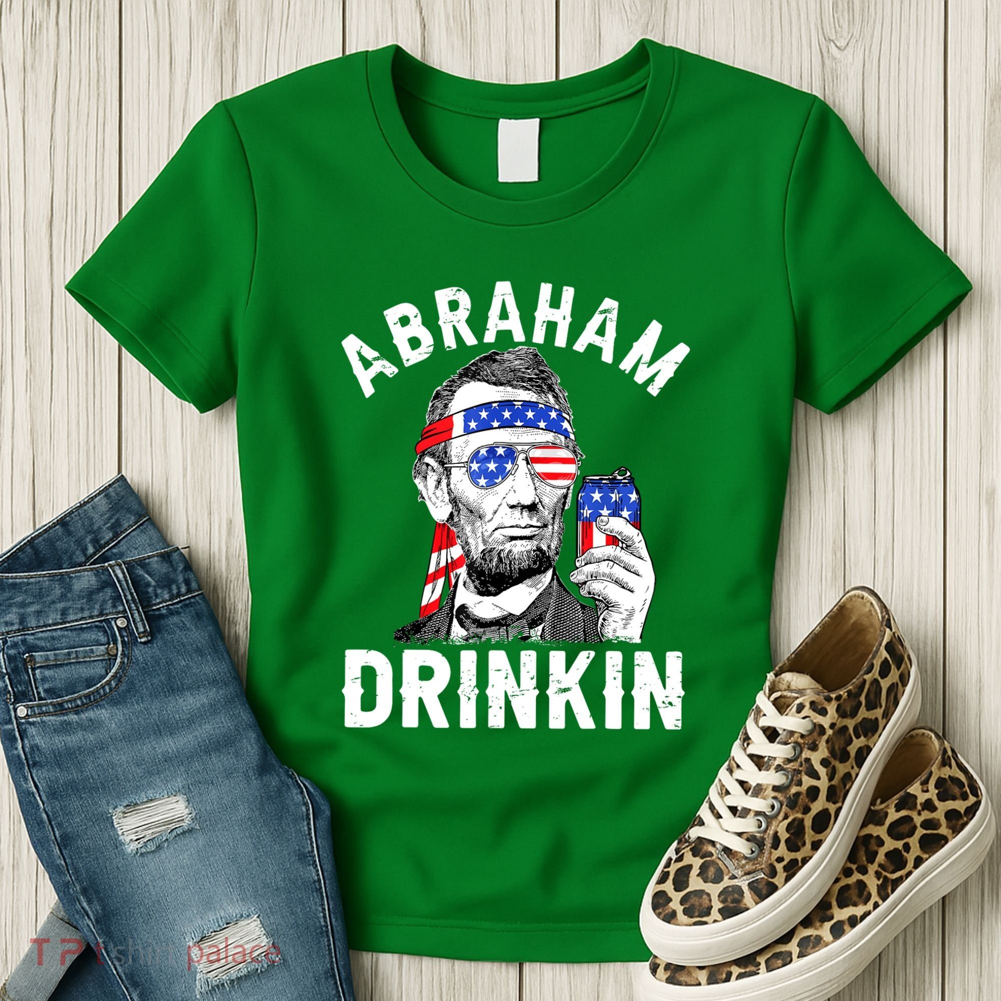 American Flag Abraham Drinking Merica Abe Lincoln Beer Lover Gift Women's T-Shirt
