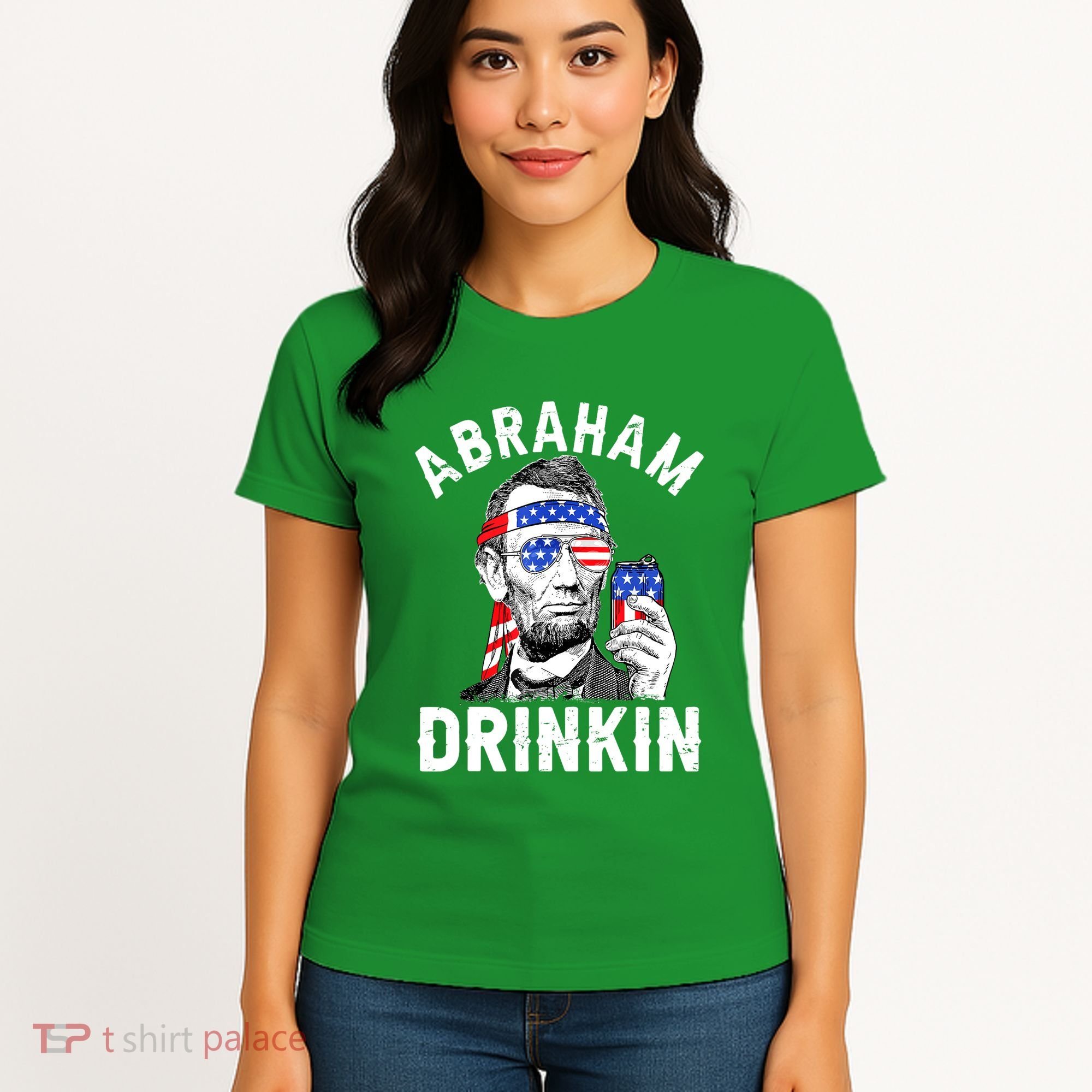 American Flag Abraham Drinking Merica Abe Lincoln Beer Lover Gift Women's T-Shirt