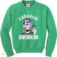 American Flag Abraham Drinking Merica Abe Lincoln Beer Lover Gift Kids Sweatshirt thumb 0