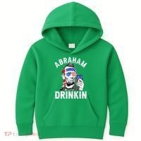 American Flag Abraham Drinking Merica Abe Lincoln Beer Lover Gift Kids Hoodie thumb 0