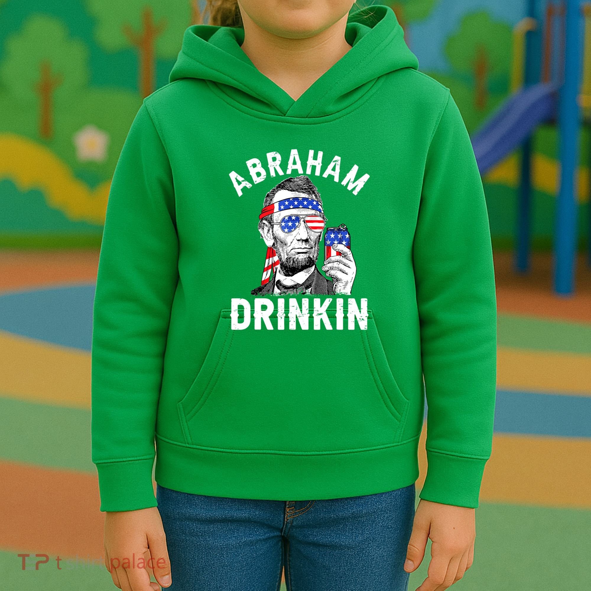 American Flag Abraham Drinking Merica Abe Lincoln Beer Lover Gift Kids Hoodie