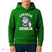 American Flag Abraham Drinking Merica Abe Lincoln Beer Lover Gift Kids Hoodie thumb 4