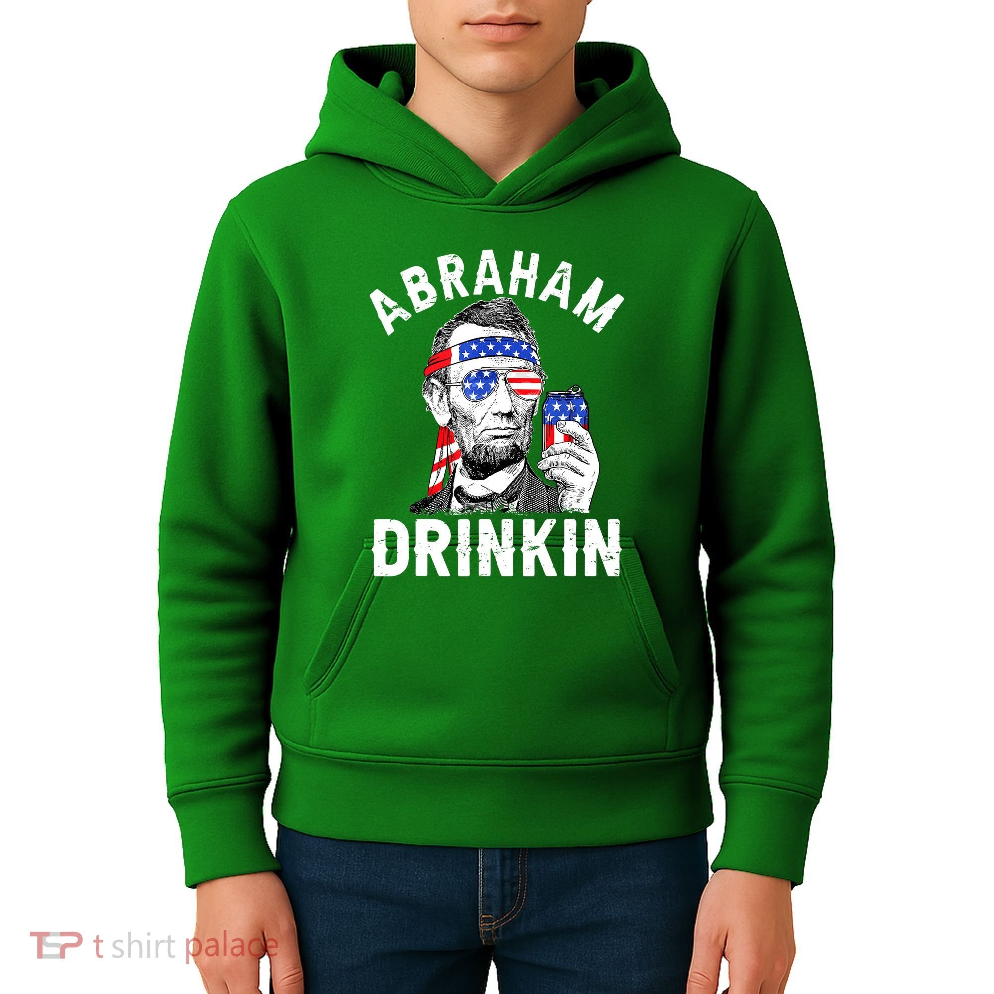 American Flag Abraham Drinking Merica Abe Lincoln Beer Lover Gift Kids Hoodie