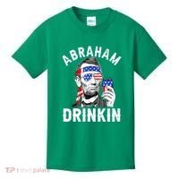 American Flag Abraham Drinking Merica Abe Lincoln Beer Lover Gift Kids T-Shirt thumb 0