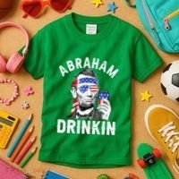 American Flag Abraham Drinking Merica Abe Lincoln Beer Lover Gift Kids T-Shirt thumb 3