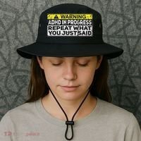 Adhd Funny Adhd In Progress Repeat What You Just Said Bucket Hat thumb 3