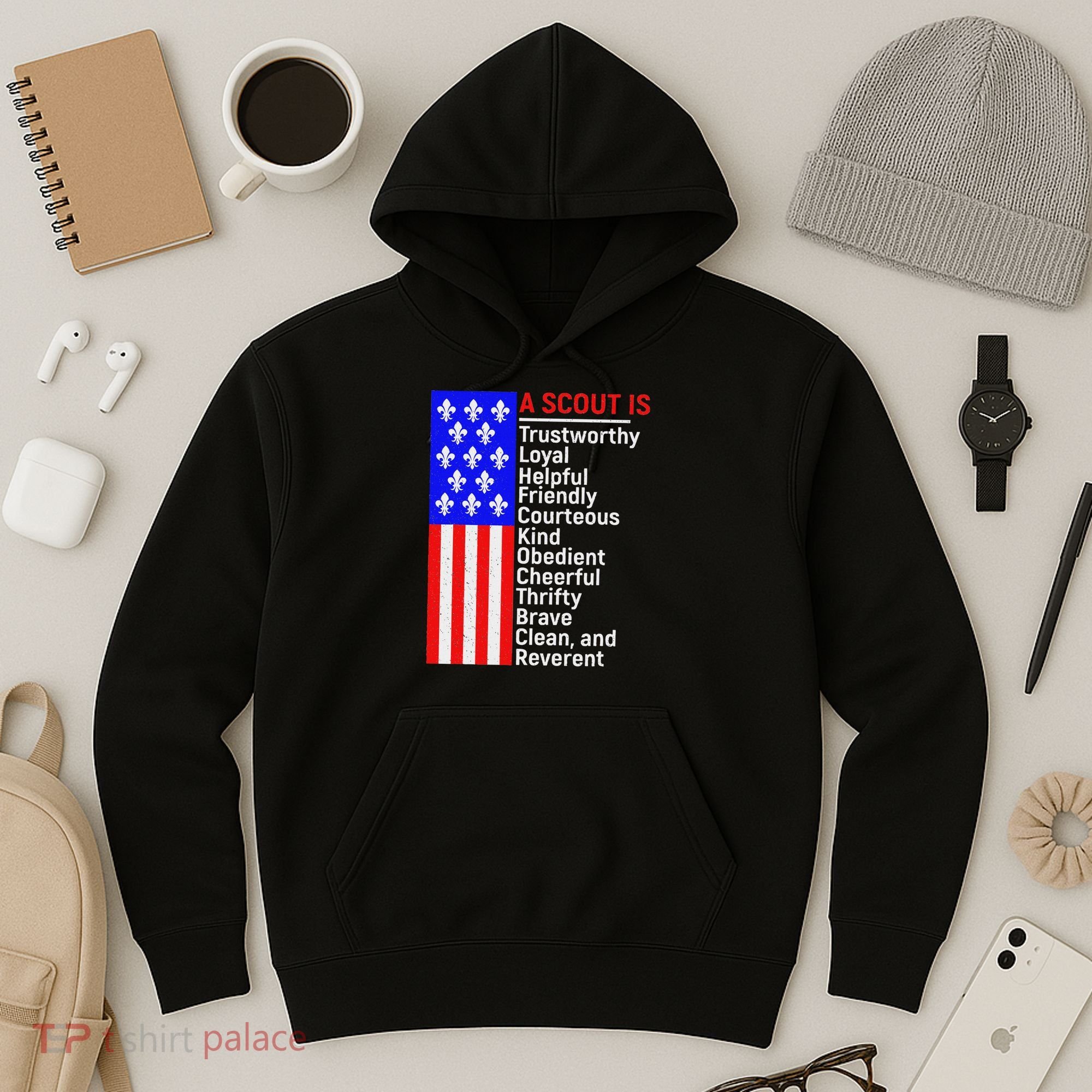 American Flag A Scout Is Trustworthy Friendly Courteous Hoodie