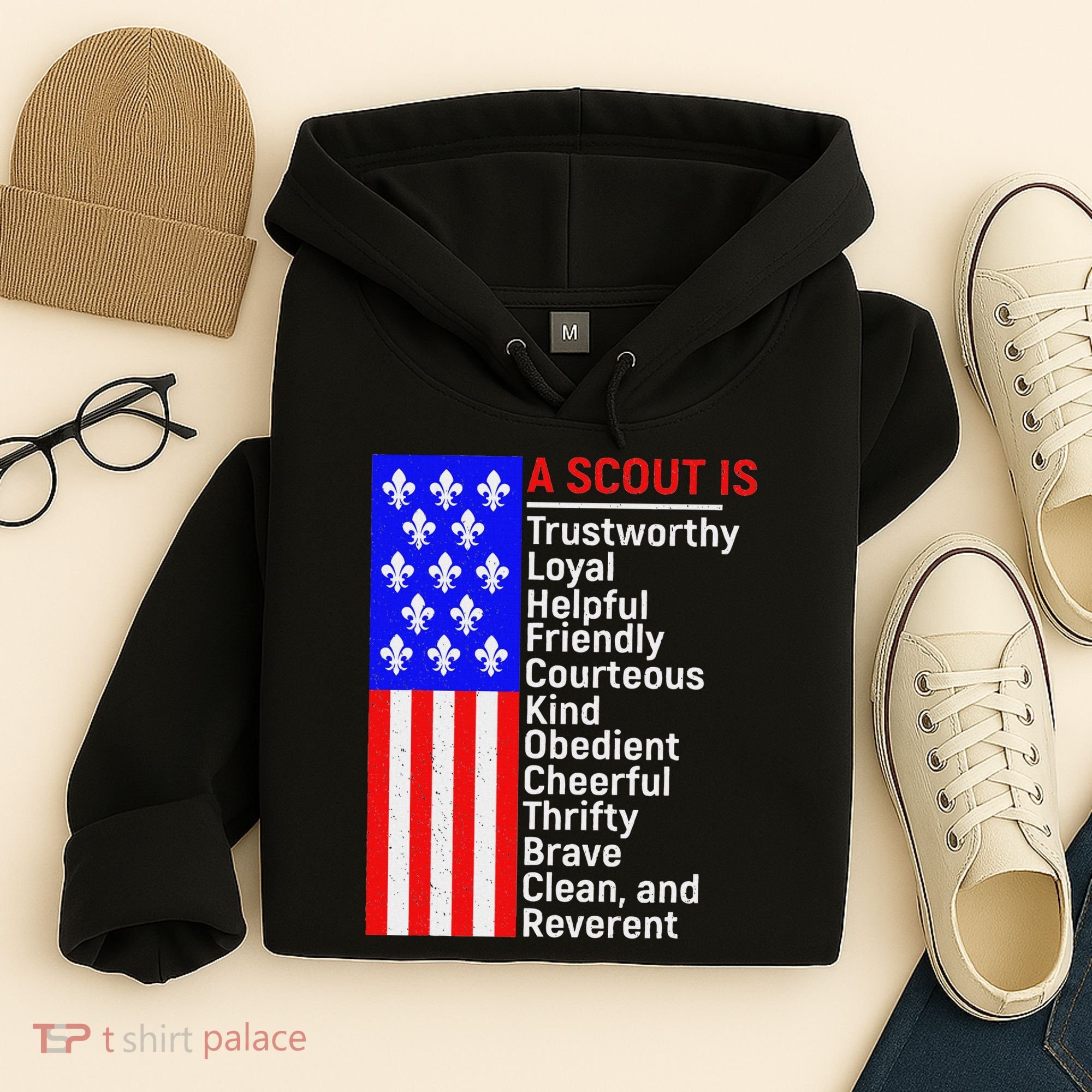 American Flag A Scout Is Trustworthy Friendly Courteous Hoodie