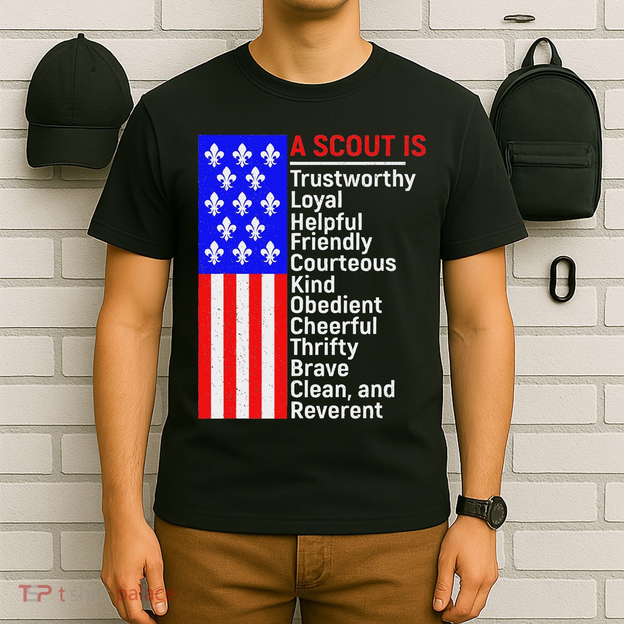 American Flag A Scout Is Trustworthy Friendly Courteous T-Shirt