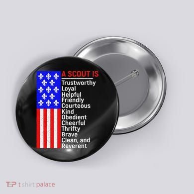 American Flag A Scout Is Trustworthy Friendly Courteous Button