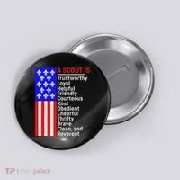 American Flag A Scout Is Trustworthy Friendly Courteous Button thumb 0