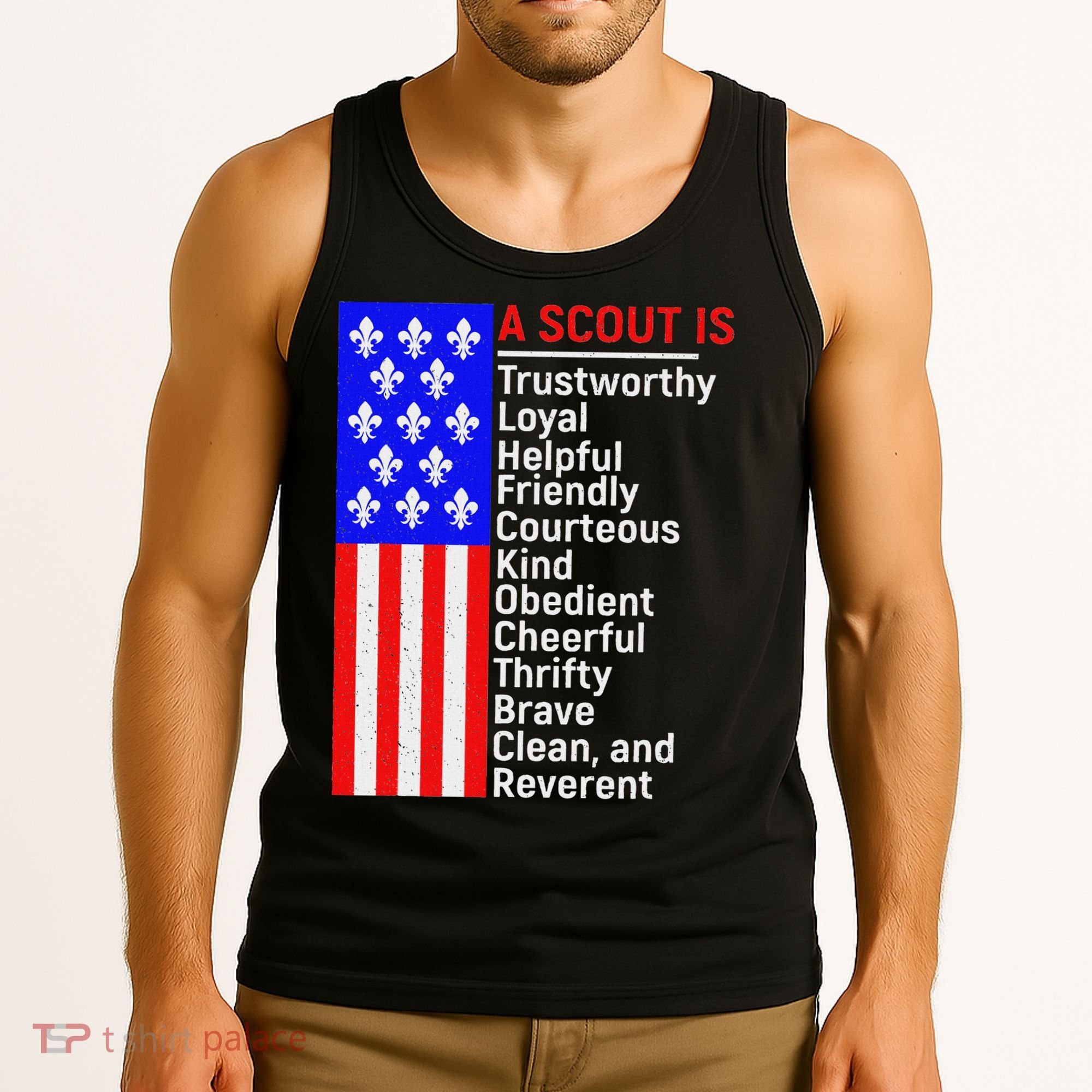 American Flag A Scout Is Trustworthy Friendly Courteous Tank Top
