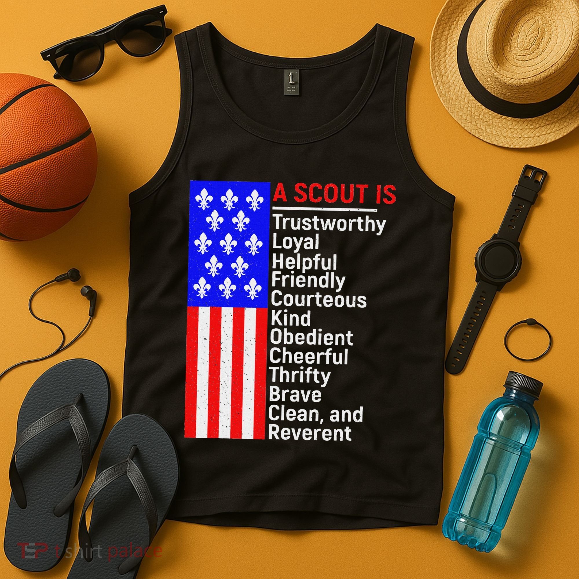 American Flag A Scout Is Trustworthy Friendly Courteous Tank Top