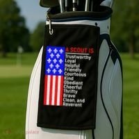 American Flag A Scout Is Trustworthy Friendly Courteous Golf Towel thumb 2