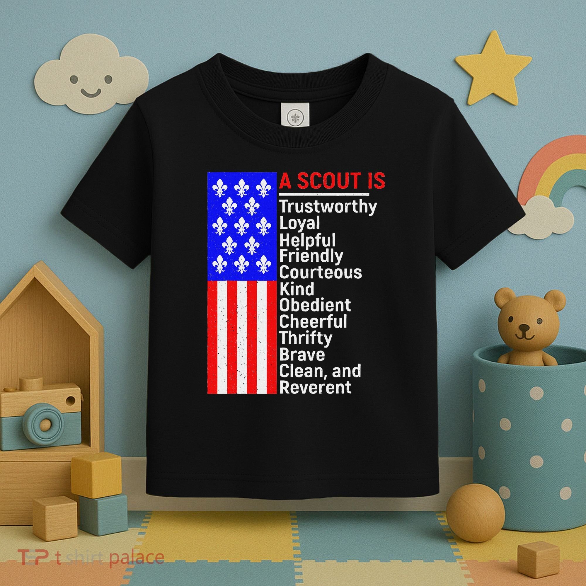 American Flag A Scout Is Trustworthy Friendly Courteous Toddler T-Shirt