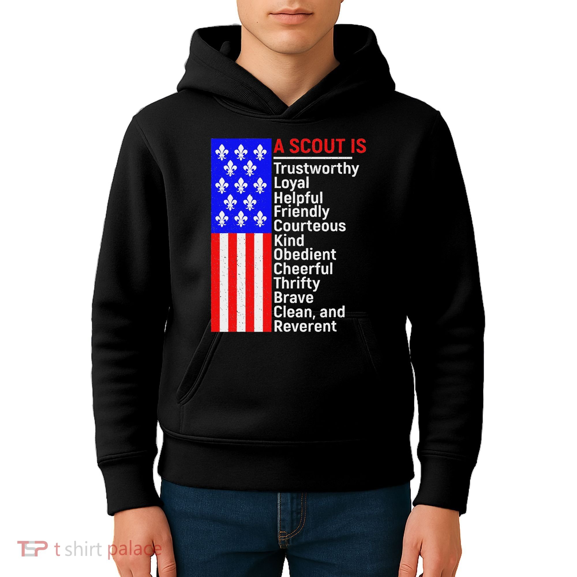 American Flag A Scout Is Trustworthy Friendly Courteous Kids Hoodie