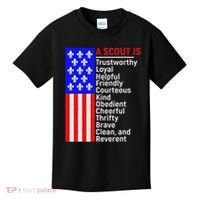 American Flag A Scout Is Trustworthy Friendly Courteous Kids T-Shirt thumb 0
