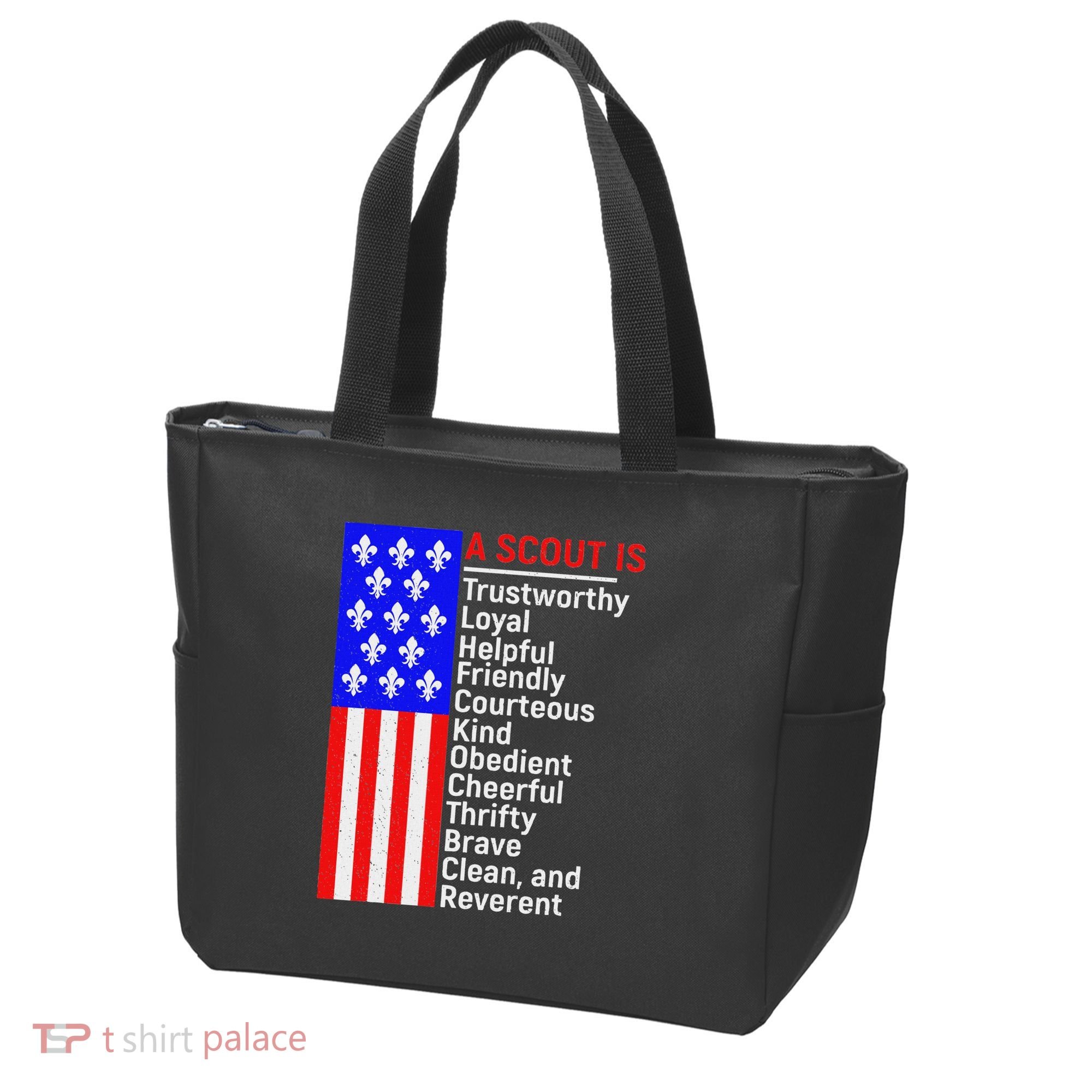 American Flag A Scout Is Trustworthy Friendly Courteous Tote Bag