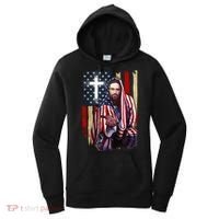 American Flag And Jesus Happy Independence Day 4th Of July Women's Hoodie thumb 0