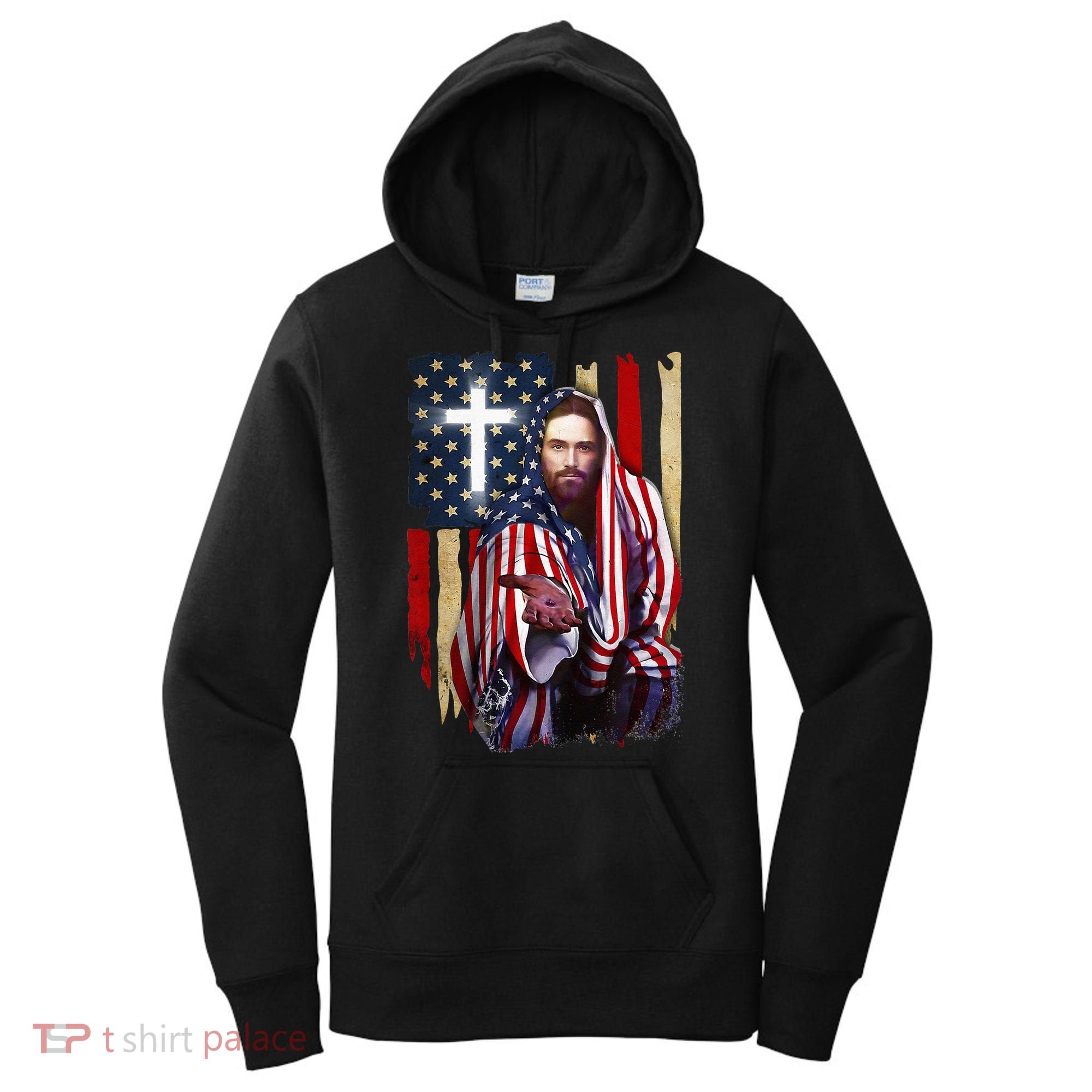 American Flag And Jesus Happy Independence Day 4th Of July Women's Hoodie