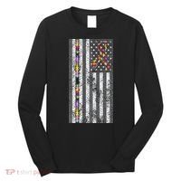 American Flag Autism Awareness Puzzle Piece & Ribbon Long Sleeve Shirt thumb 0
