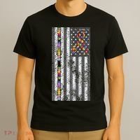 American Flag Autism Awareness Puzzle Piece & Ribbon T-Shirt thumb 3