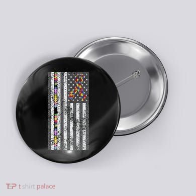 American Flag Autism Awareness Puzzle Piece & Ribbon Button
