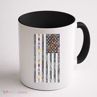 American Flag Autism Awareness Puzzle Piece & Ribbon Coffee Mug thumb 1