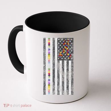 American Flag Autism Awareness Puzzle Piece & Ribbon Coffee Mug
