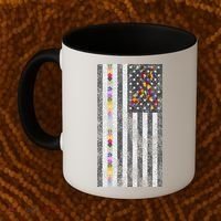 American Flag Autism Awareness Puzzle Piece & Ribbon Coffee Mug thumb 2