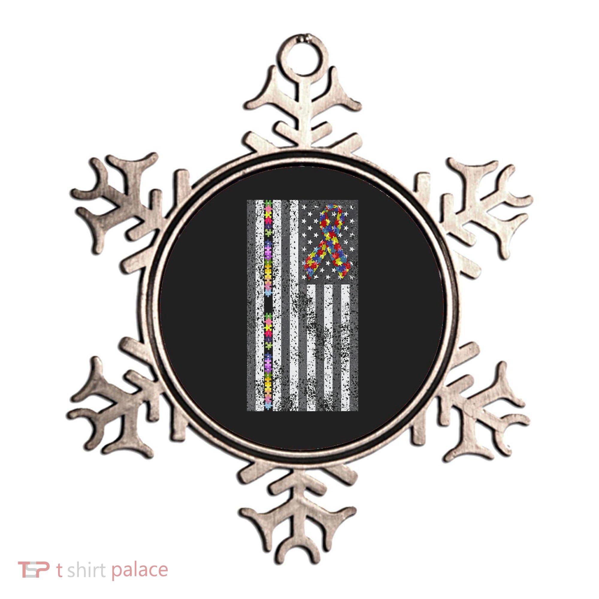 American Flag Autism Awareness Puzzle Piece & Ribbon Ornament