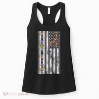 American Flag Autism Awareness Puzzle Piece & Ribbon Women's Tank Top thumb 0