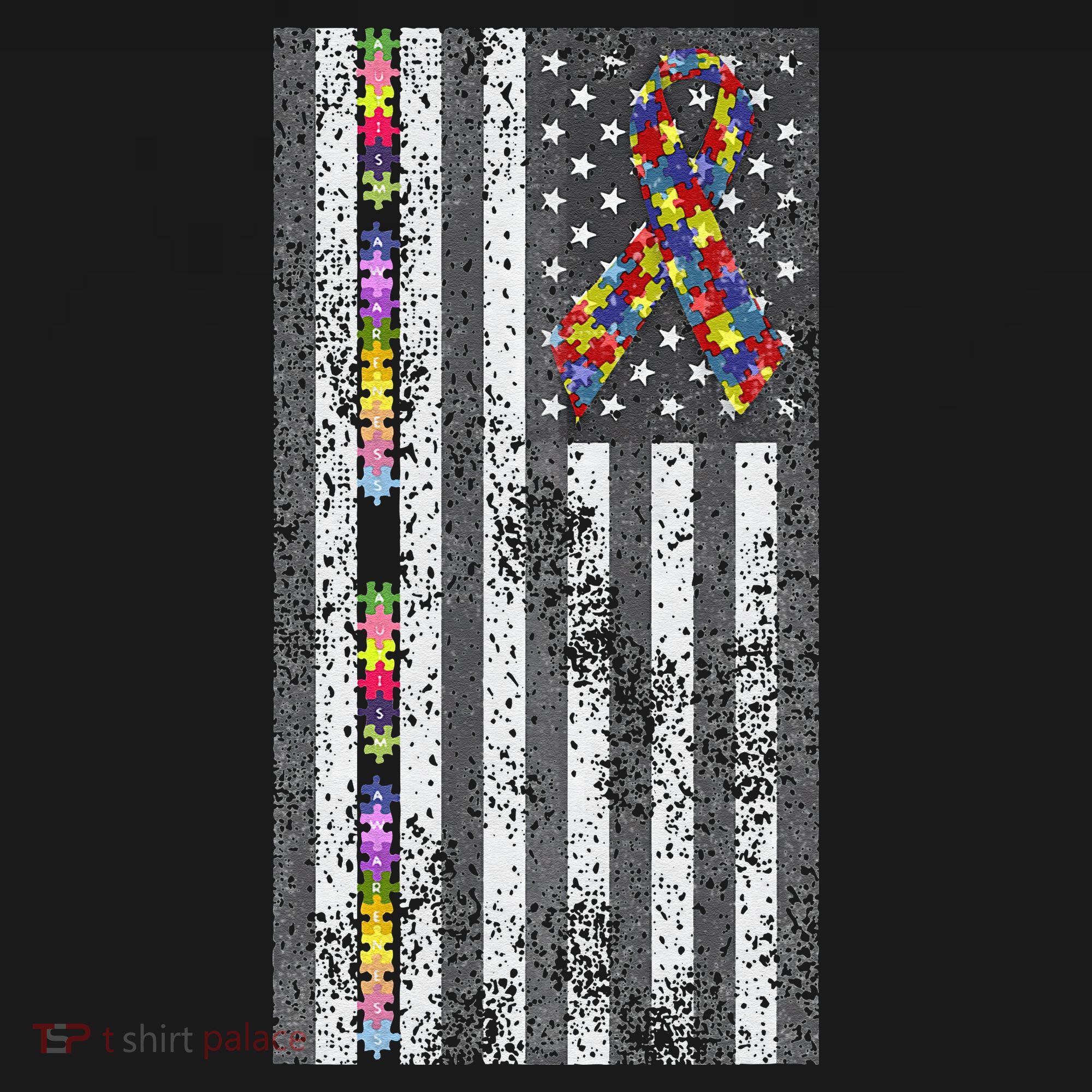 American Flag Autism Awareness Puzzle Piece & Ribbon Women's Tank Top
