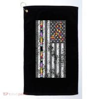 American Flag Autism Awareness Puzzle Piece & Ribbon Golf Towel thumb 0