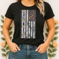 American Flag Autism Awareness Puzzle Piece & Ribbon Women's T-Shirt thumb 2
