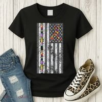 American Flag Autism Awareness Puzzle Piece & Ribbon Women's T-Shirt thumb 3