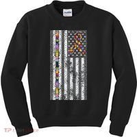 American Flag Autism Awareness Puzzle Piece & Ribbon Kids Sweatshirt thumb 0