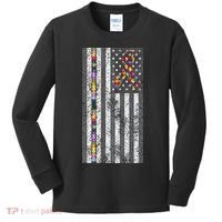American Flag Autism Awareness Puzzle Piece & Ribbon Kids Long Sleeve Shirt thumb 0