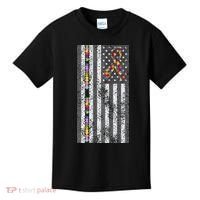 American Flag Autism Awareness Puzzle Piece & Ribbon Kids T-Shirt thumb 0