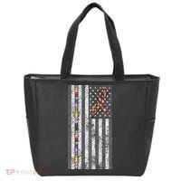 American Flag Autism Awareness Puzzle Piece & Ribbon Tote Bag thumb 0