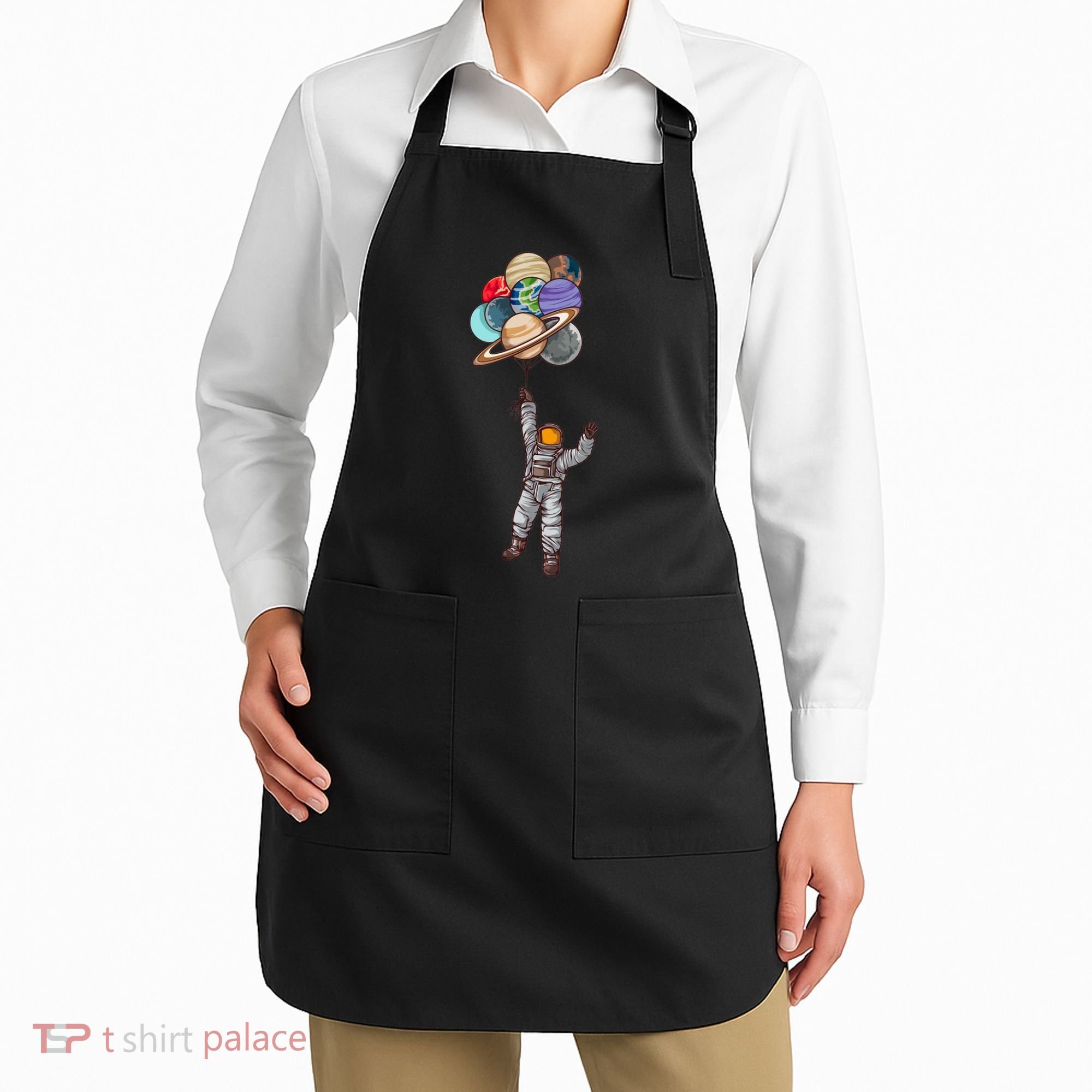 Astronaut Flying Away On Balloons Apron