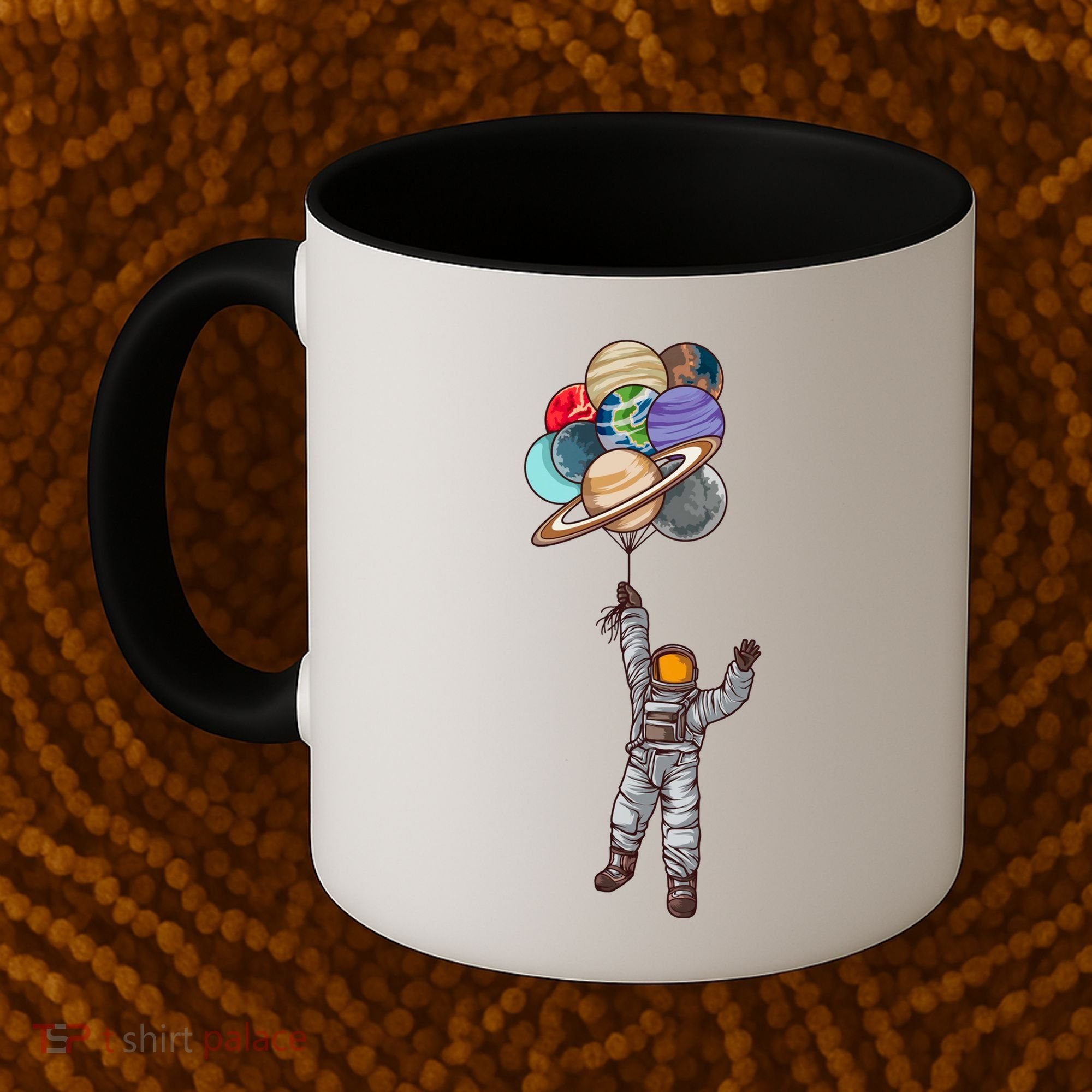 Astronaut Flying Away On Balloons Coffee Mug