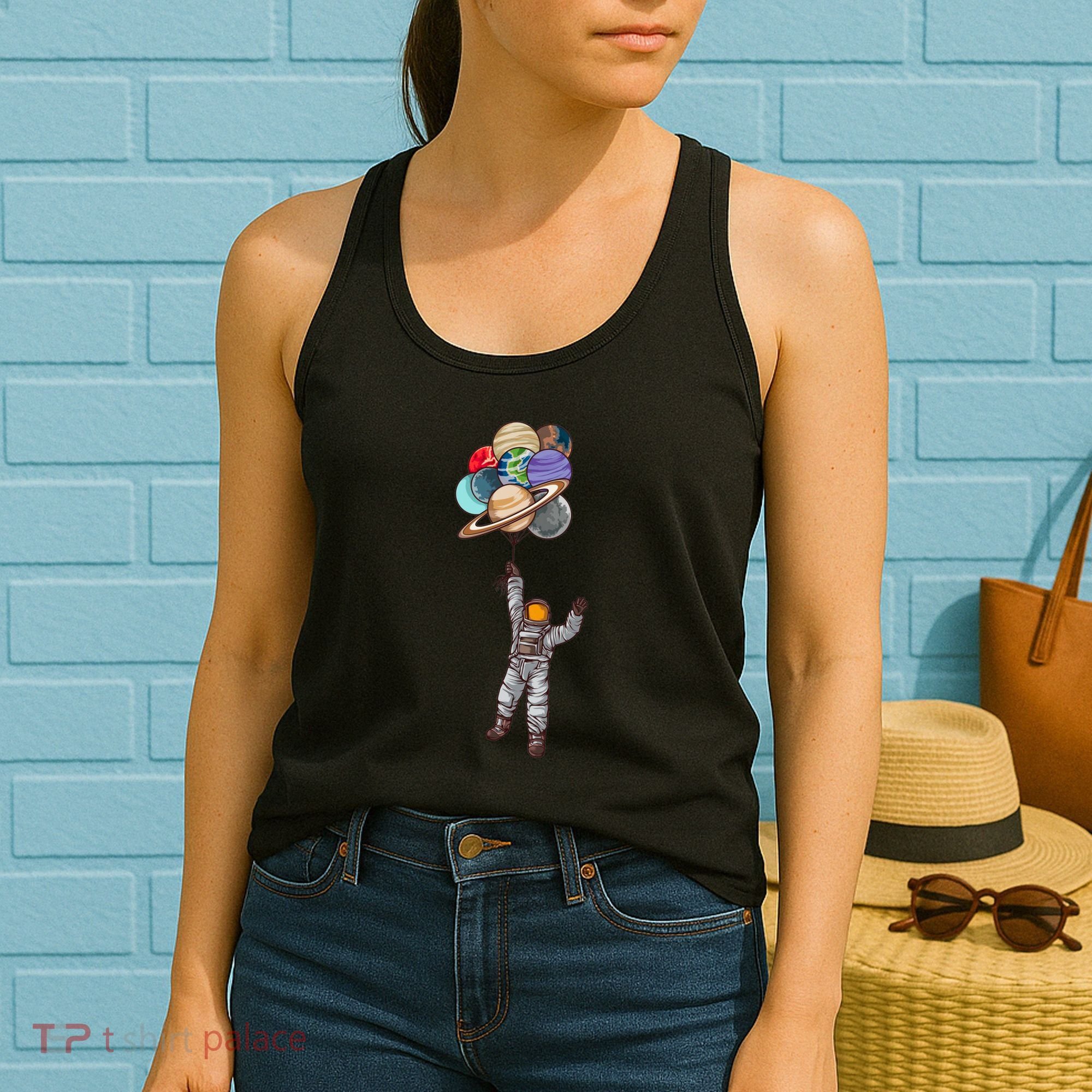 Astronaut Flying Away On Balloons Women's Tank Top
